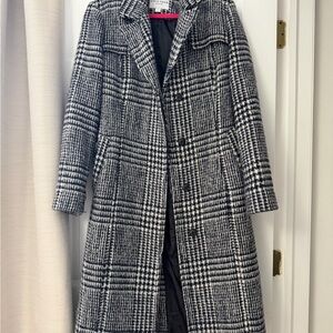 Cole Haan Wool blend Navy Blue and White Checkered Double breasted Coat
